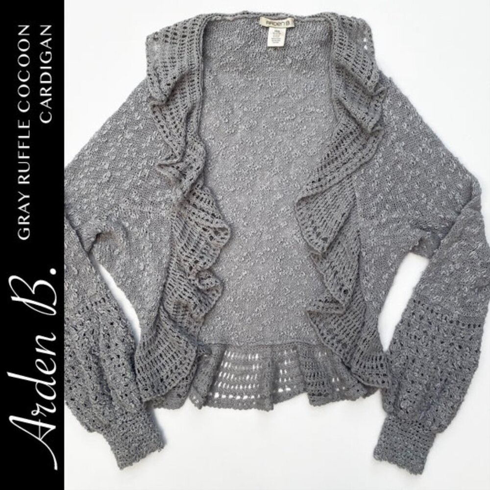 Arden B Gray Ruffle Cocoon Cardigan Size XS/S
